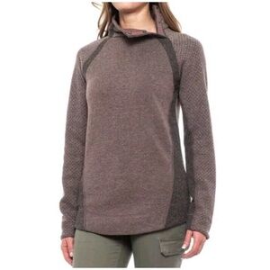 Prana Womens Brandie Wool Blend Sweater Sz Large Snap Collar Weathered Wood